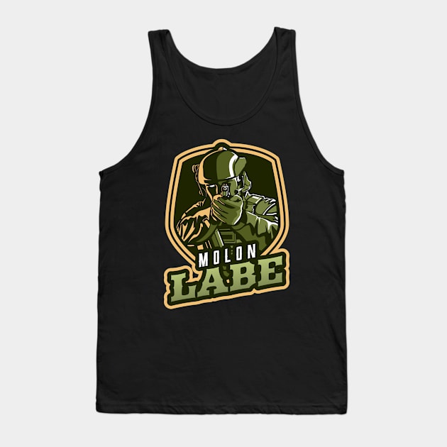 Man's Pointing A Gun | Molon Labe Tank Top by Mega Tee Store